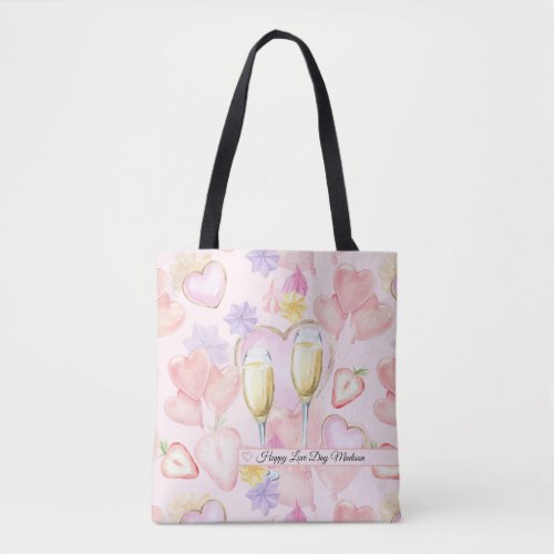 Love Day Watercolor Hearts and Sweets Pattern Tote Bag