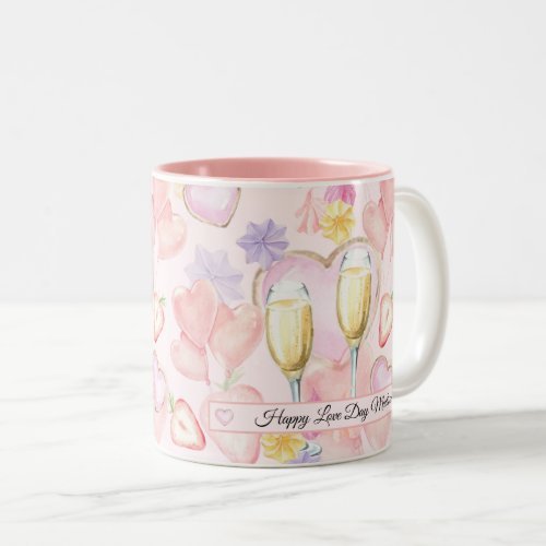 Love Day Watercolor Hearts and Sweets Pattern Two_Tone Coffee Mug