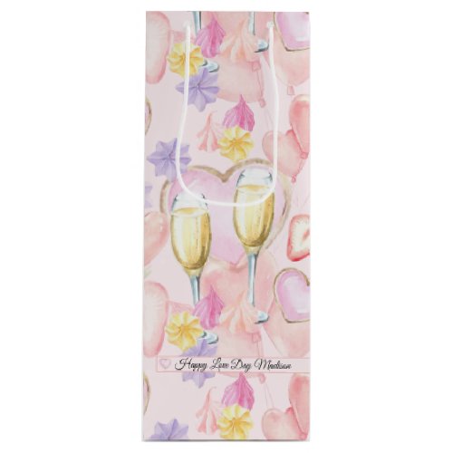 Love Day Watercolor Hearts and Sweets Pattern Wine Gift Bag