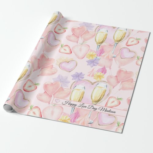 Love Day Watercolor Hearts and Sweets Pattern Wrapping Paper
