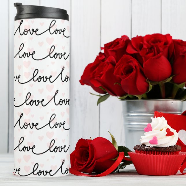 Love Decorative Script in Black, Pink & White Thermal Tumbler (Creator Uploaded)