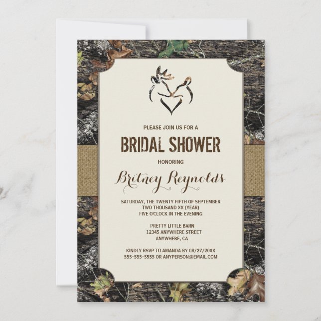 Love Deer Hunting Camo Bridal Shower Invitations (Front)