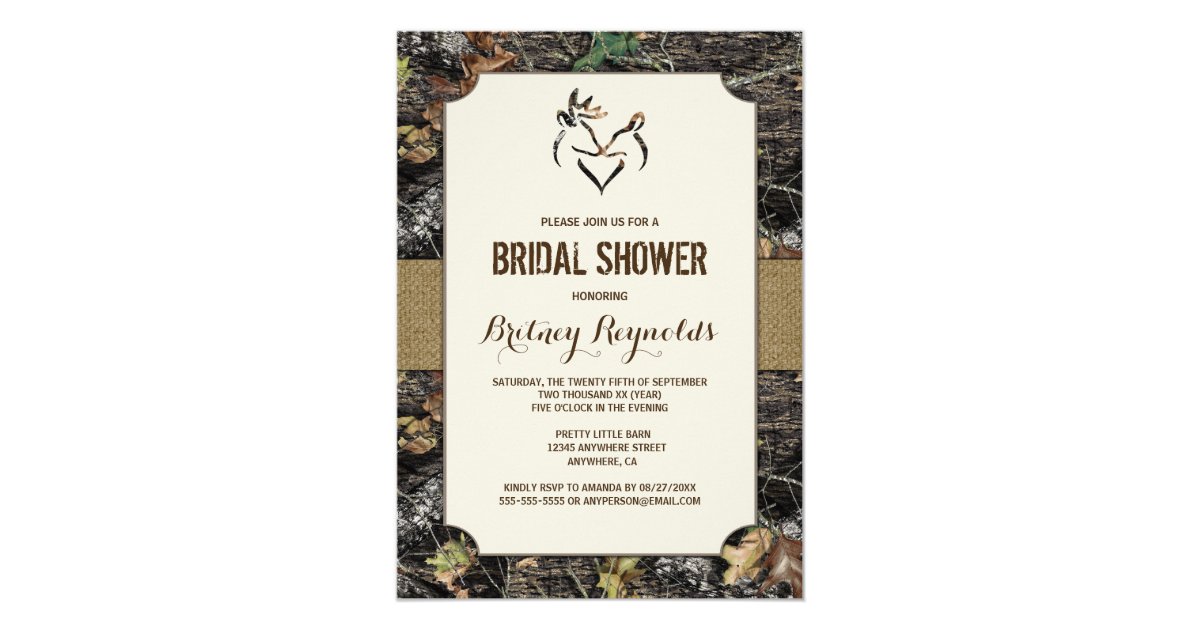 Love Deer Hunting Camo Bridal Shower Invitations