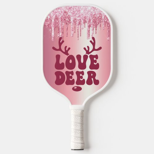 LOVE DEER VALENTINES PINK GLITTER DRIP CUSTOM PICKLEBALL PADDLE