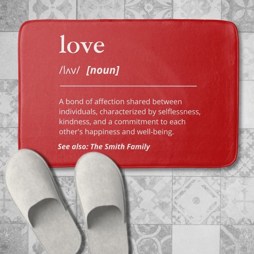 Love Definition Custom Family Name Red Bath Mat