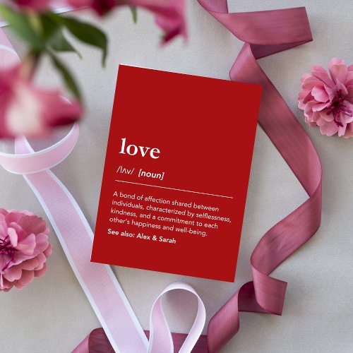 Love Definition Modern Minimalist Red Valentines Card