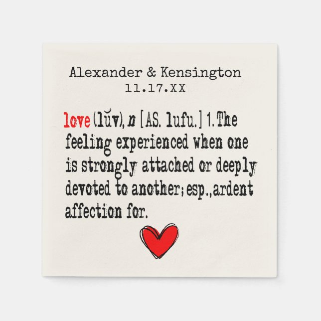 Love Definition Wedding Reception Napkins (Front)