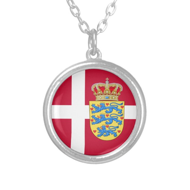 Love Denmark & Danish Flag fashion / sports fans Silver Plated Necklace (Front)
