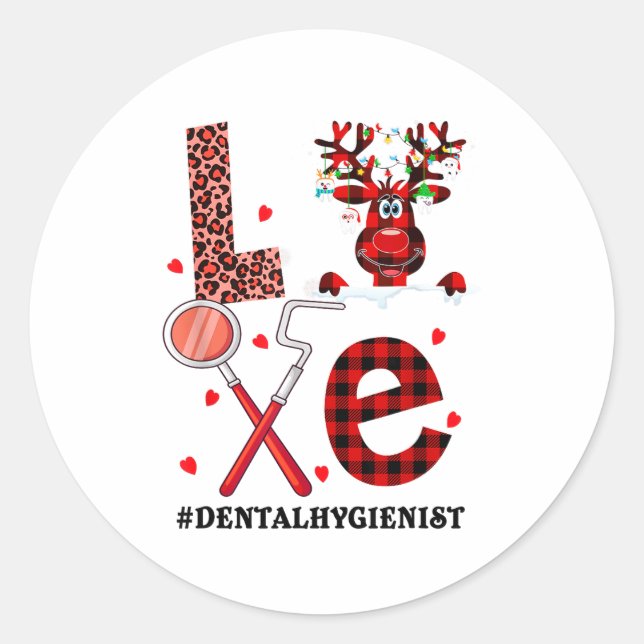 Love Dental Christmas Reindeer Dental Squad Xmas D Classic Round Sticker (Front)