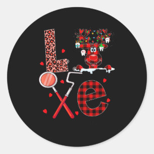 Love Dental Christmas Reindeer Dental Squad Xmas D Classic Round Sticker