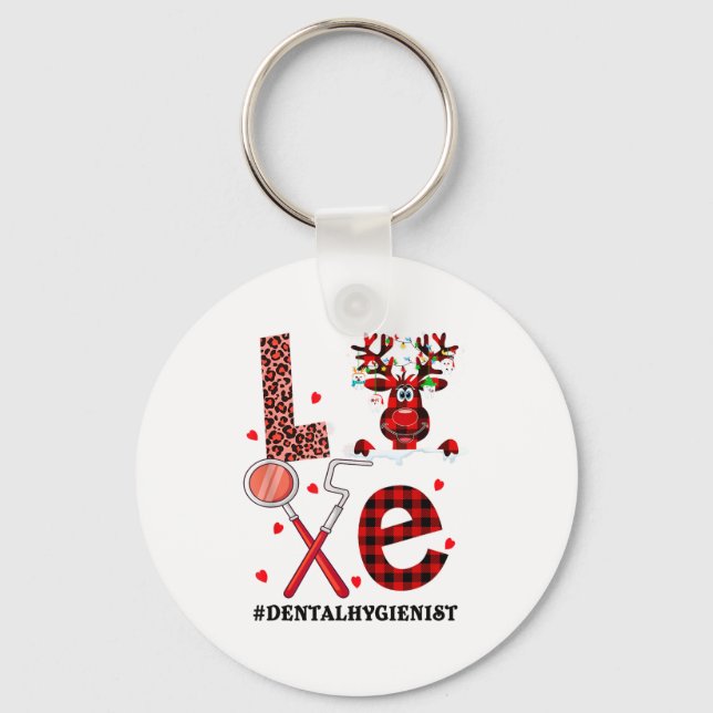 Love Dental Christmas Reindeer Dental Squad Xmas D Keychain (Front)