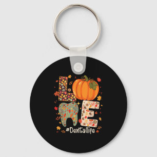 Love Dental Life Pumpkin Tooth Dentist Fall Thanks Keychain