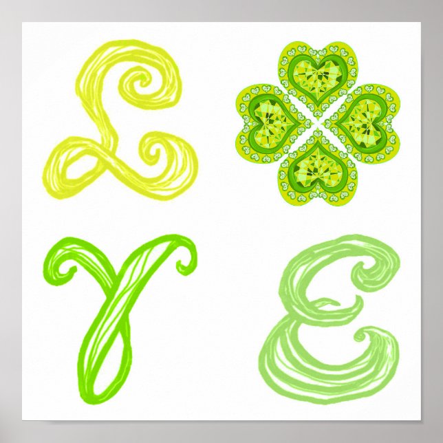 LOVE Diamond Clover St. Patrick's Day fabric font Poster (Front)