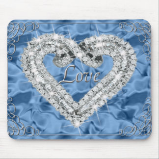 Love Diamond Heart Blue Mouse Pad