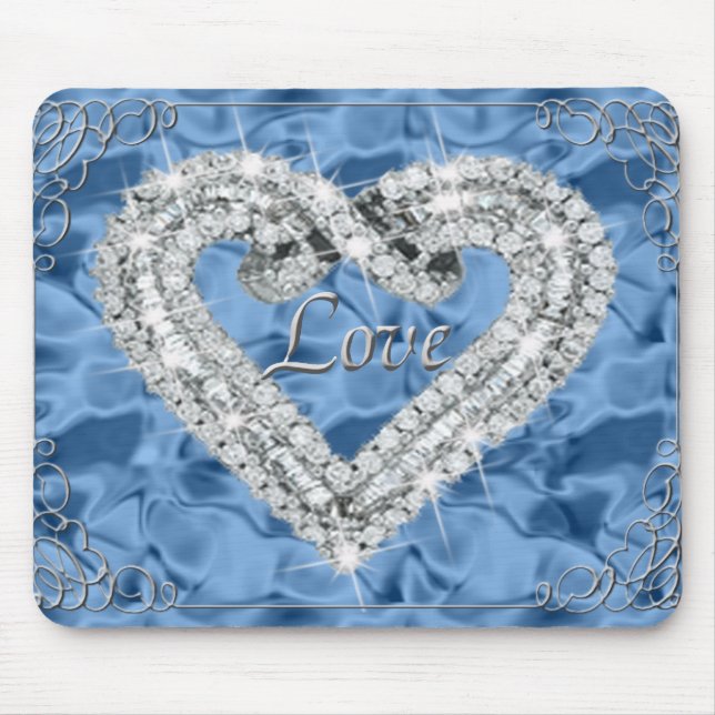 Love Diamond Heart Blue Mouse Pad (Front)