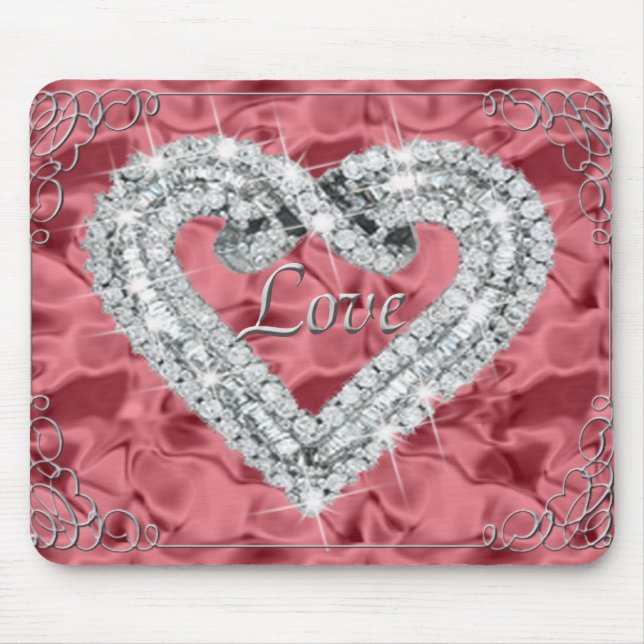 Love Diamond Heart Red Mouse Pad (Front)