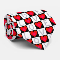 LOVE Diamonds, Checkered Red Hearts - Valentine's Neck Tie