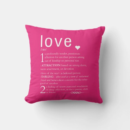 Love Dictionary Definition Valentine Typography Throw Pillow