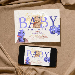 Love Dino Simple Funny Cute Dragon Baby Boy Shower Invitation