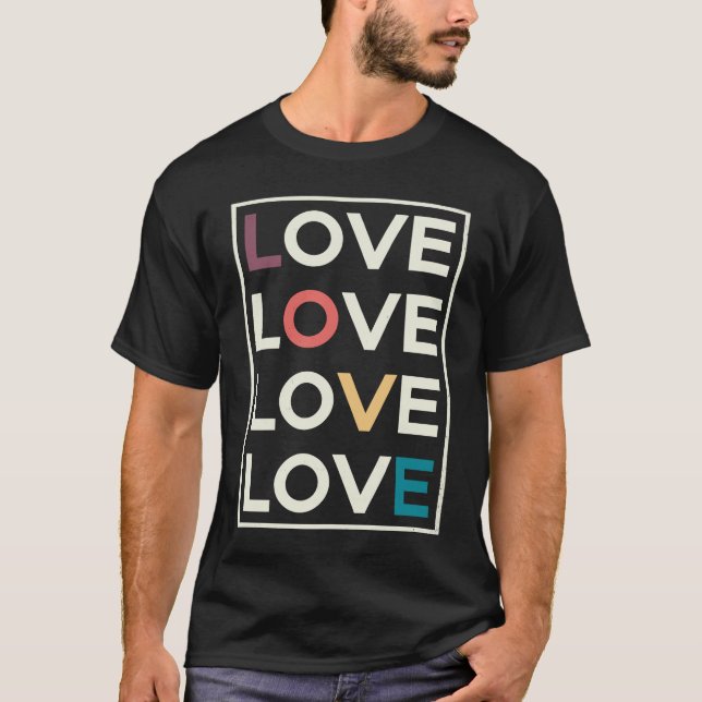 Love Distressed Retro Look Block Lettering T-Shirt (Front)