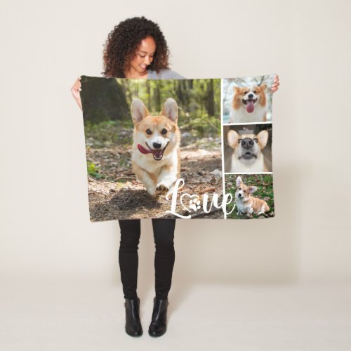 LOVE Dog 4 Photo Collage Paw Print Heart Fleece Blanket
