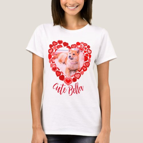 Love dog cat heart shaped pet photo T_Shirt
