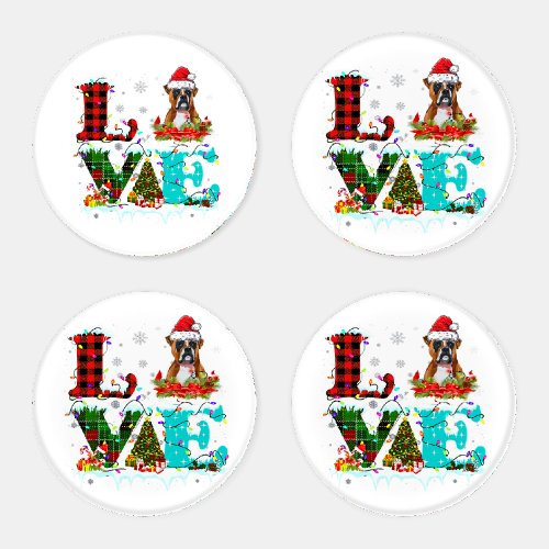 Love Dog Christmas Tree Lighting Boxer Santa Lover Coaster Set