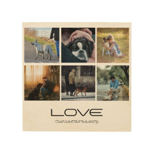 Love Dog Family Portrait Collage Design Wood Wall Art