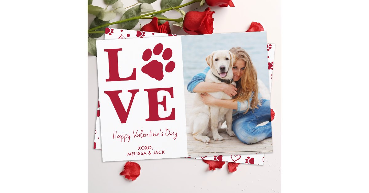 LOVE Dog Lover Custom Pet Photo Valentines Day Holiday Card | Zazzle