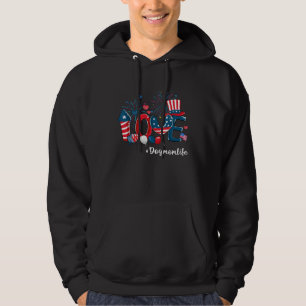 Love Dog Mom Life American Flag 4th Of July Patrio Hoodie