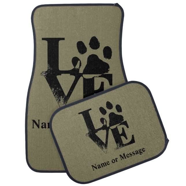Love Dog Paw Custom Name or Message Car Mat (Set)