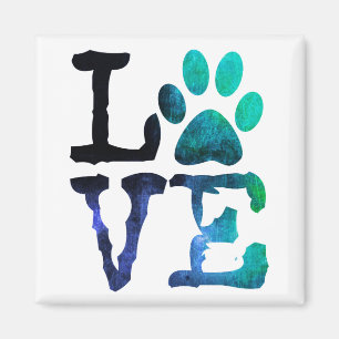 Love, Dog Paw Print Magnet