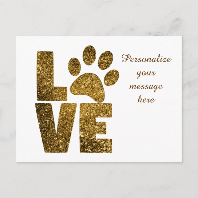 Love Dog Paw Print Personalized Message, Quote or Announcement Postcard (Front)