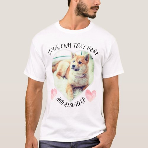 Love dog photo heart shape text and pink hearts T_Shirt