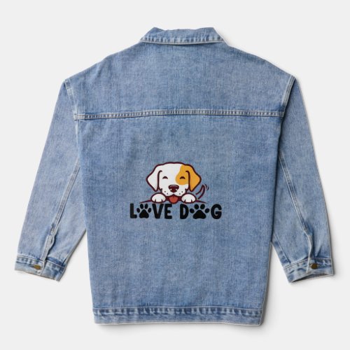 Love Dog printed with cute dog and dog paws  Denim Jacket
