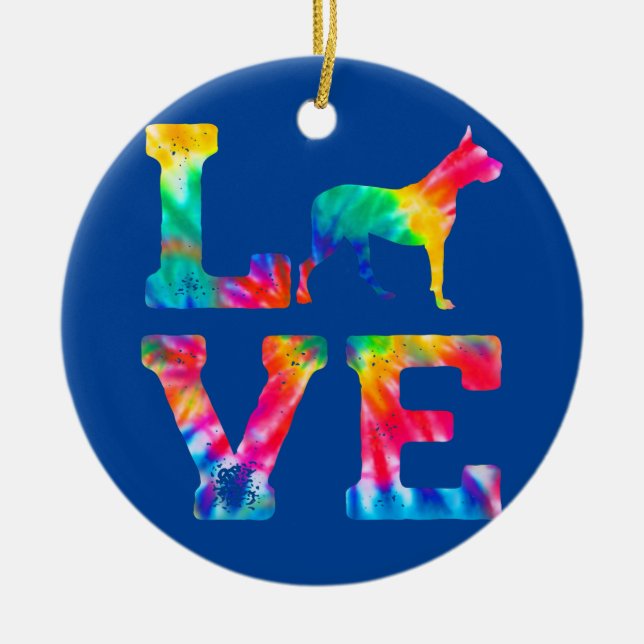 Love Dogo Argentino Tie Dye Dog Mom Dad  Ceramic Ornament (Front)