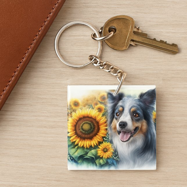 Love Dogs Border Collie Sunflower Acrylic Keychain (Creator Uploaded)