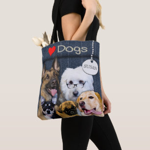 Love Dogs Tote - 5 Dog Breeds - Heart Bag
