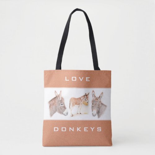 Love Donkeys Brown Tote Bag
