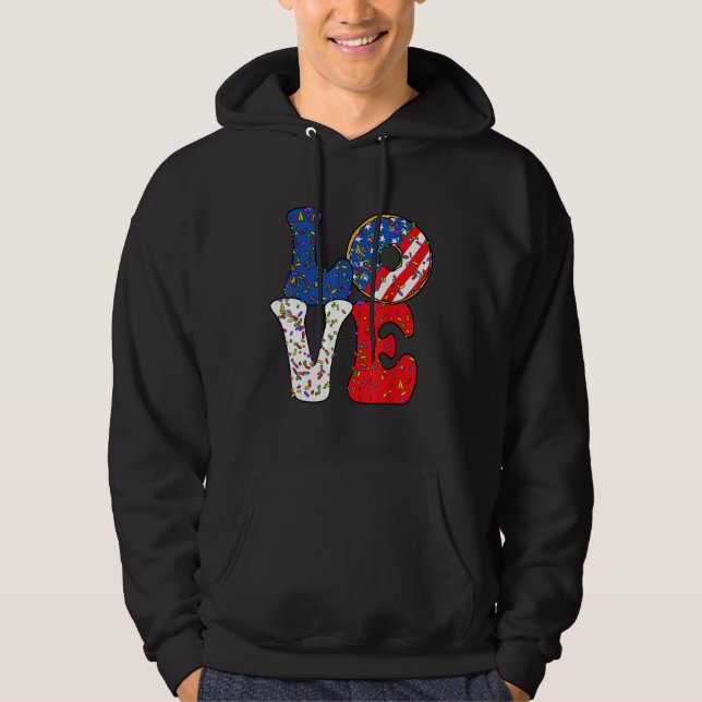 Love Donut Sprinkle with USA American flag for 4th Hoodie (Front)
