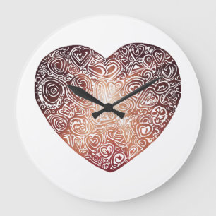 Love Doodle Heart Abstract Art Large Clock