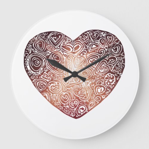Love Doodle Heart Abstract Art Large Clock