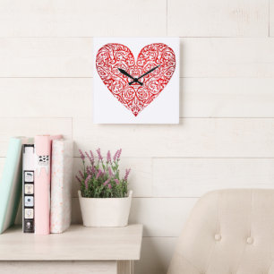 Love Doodle Heart Abstract Art, No 02 Square Wall Clock