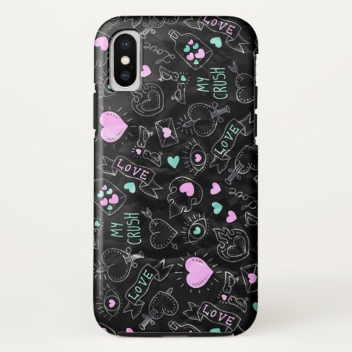 Love Doodle_ Hearts and Pastel Design  iPhone X Case