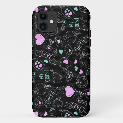 Love Doodle_ Hearts and Pastel Design  iPhone 11 Case