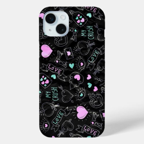 Love Doodle_ Hearts and Pastel Design  iPhone 15 Plus Case