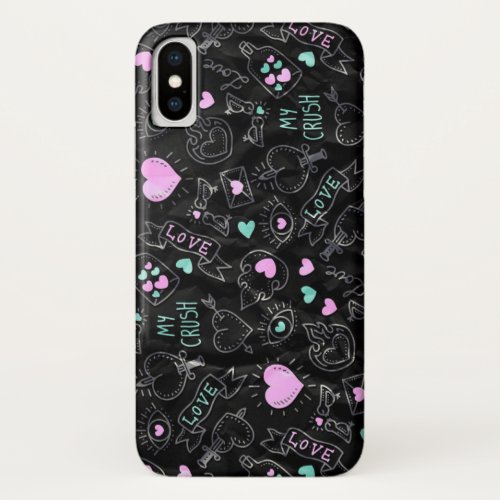 Love Doodle_ Hearts and Pastel Design  iPhone XS Case