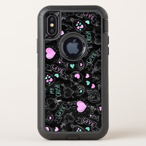 Love Doodle_ Hearts and Pastel Design  OtterBox Defender iPhone X Case