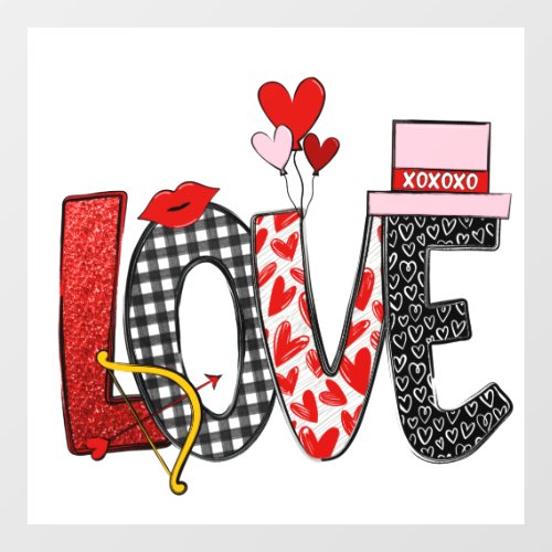 Love Doodle Valentines Day Window Cling