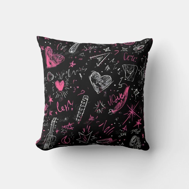 Love Doodles Chalkboard Throw Pillow (Front)